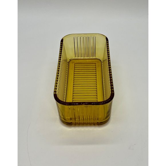 Large Vintage Federal Glass Rectangle Amber/Gold/Yellow Glass Refrigerator Dish - Picture 1 of 3